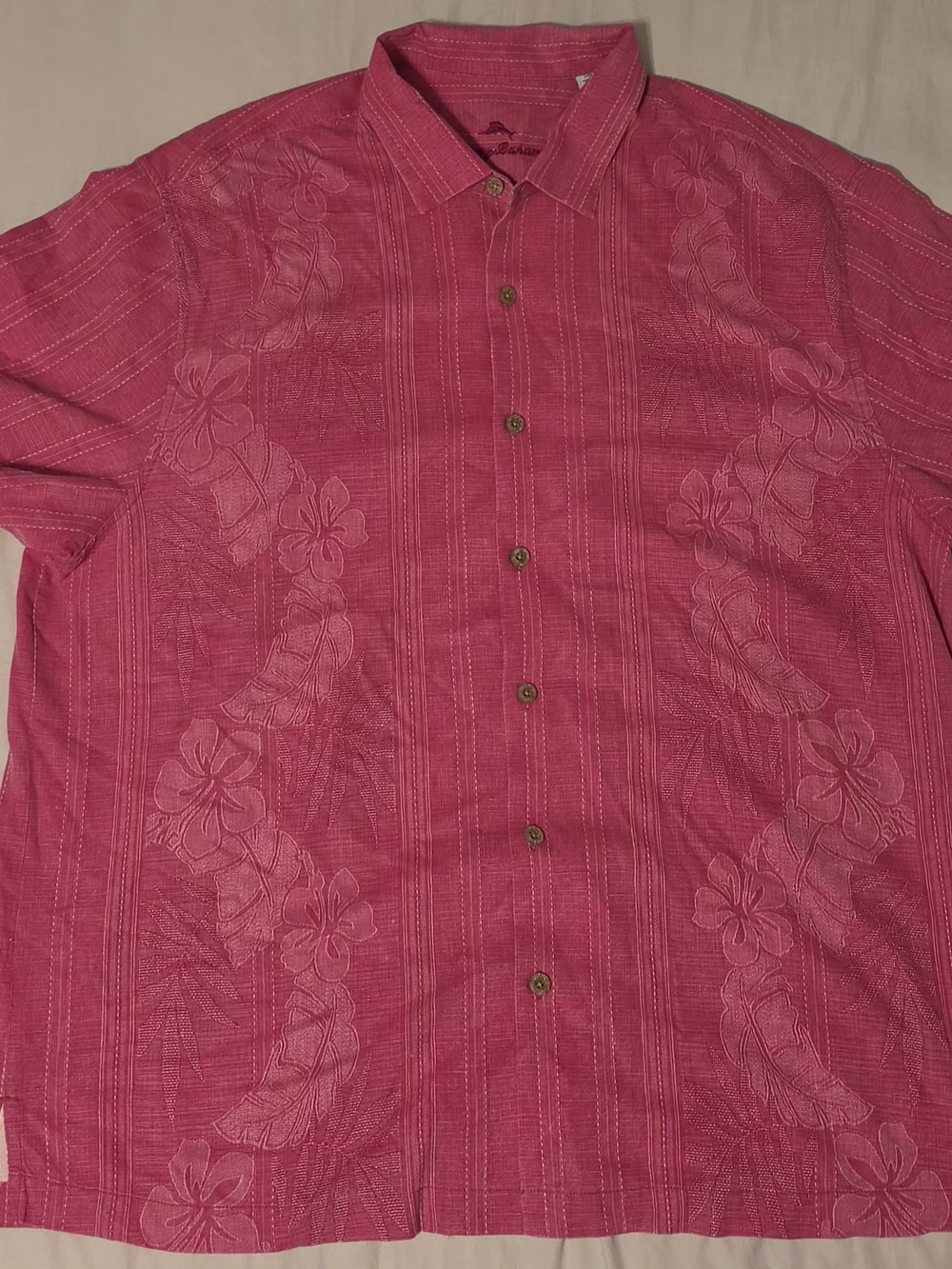 Tommy Bahama Mens 2XLB 100% Silk Bali Border Camp Shirt Magenta Pink Floral